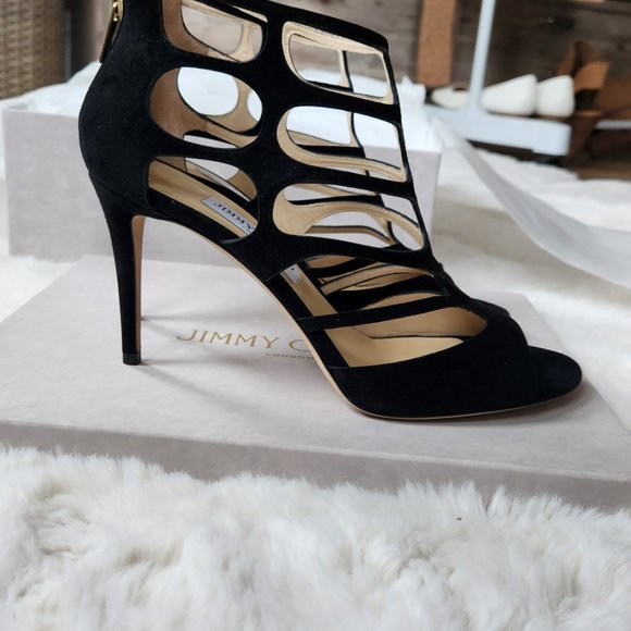 NWT Jimmy Choo Ren85 Suede Cut-out Heeled Sandals - Picture 3 of 14